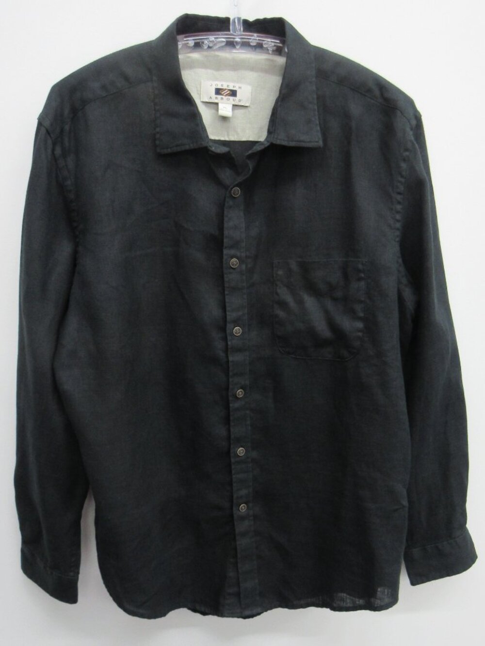 JOSEPH ABBOUD BUTTON UP SHIRT MENS XL BLACK LINEN LONG SLEEVE